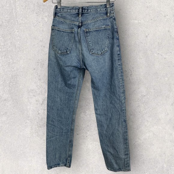AGOLDE 90s Pinch High Rise Straight Leg Jeans Revolve Blue‎ Denim Distress Sz 24 - Picture 4 of 15